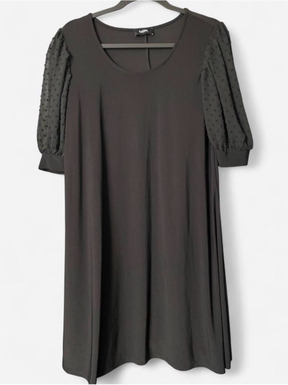 MSK Black Midi Dress with Swiss-Dot Puff Sleeves